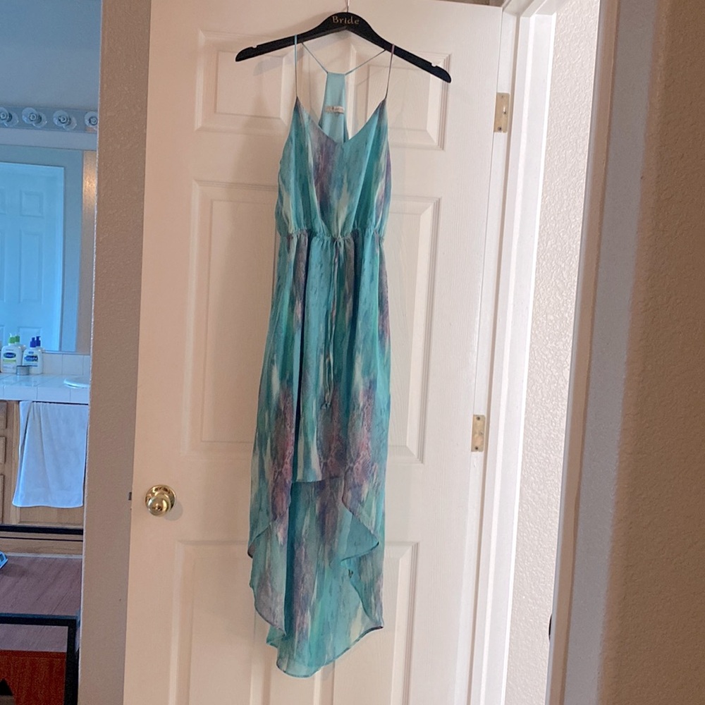 Green and purple high low dress